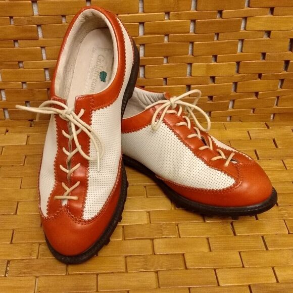 EUC GULFSTREAM Red & White Ladies Soft Spike Laced Golf Shoes E2104 Size 9M - Picture 1 of 11